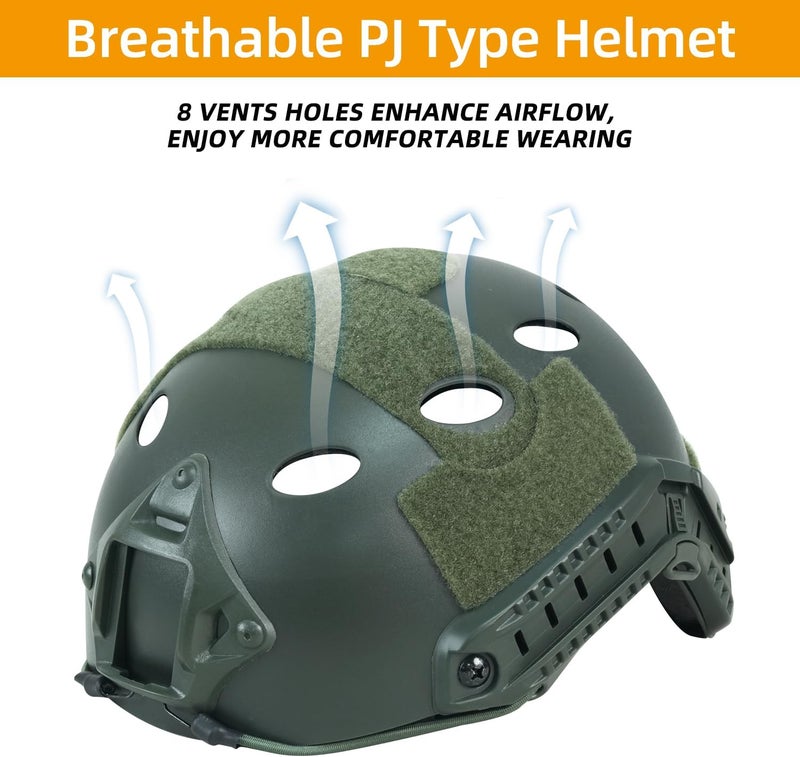 BOYOU Airsoft Helmet, PJ Type Tactical Paintball Fast Military Helmet with Front NVG Mount and Side Rail Breathable Vent Holes for Cosplay Outdoor Activities - Image 3